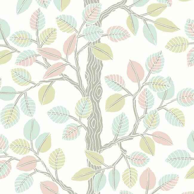 Forest Leaves Premium Peel Stick Wallpaper Pinkmint - York Wallcoverings - PSW1208RL - York Wallcoverings Wallpaper