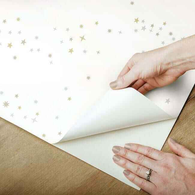 Starlight Star Bright Premium Peel Stick Wallpaper Silvergoldglint - York Wallcoverings - PSW1204RL - York Wallcoverings Wallpaper