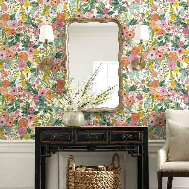 Garden Party Coral & Orange Wallpaper - York Wallcoverings - RI5119 - York Wallcoverings Wallpaper