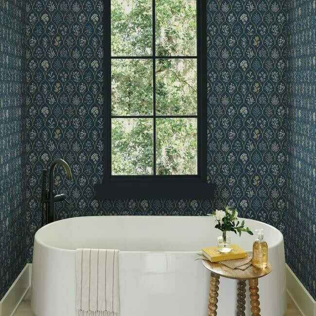 Hawthorne Navy & Gold Wallpaper - York Wallcoverings - RI5131 - York Wallcoverings Wallpaper