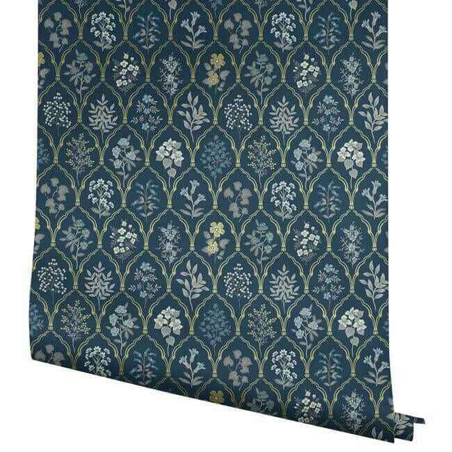 Hawthorne Navy & Gold Wallpaper - York Wallcoverings - RI5131 - York Wallcoverings Wallpaper