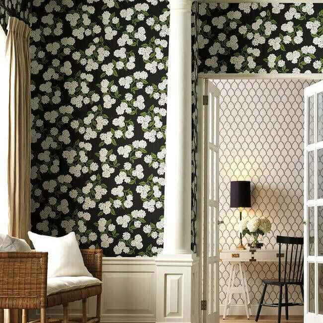 Hydrangea Black & White Wallpaper - York Wallcoverings - RI5146 - York Wallcoverings Wallpaper