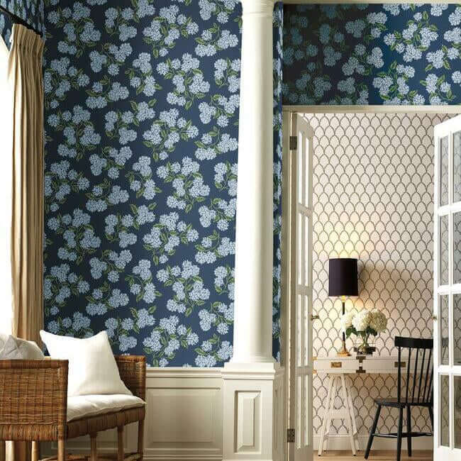 hydrangea-navy-wallpaper-york-wallcoverings-ri5142 - York Wallpaper Wallpaper