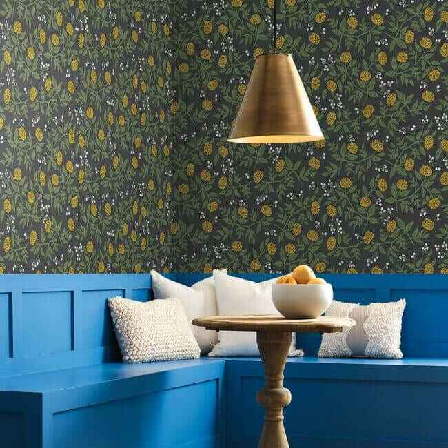 Peonies Black & Gold Wallpaper - York Wallcoverings - RI5151 - York Wallcoverings Wallpaper