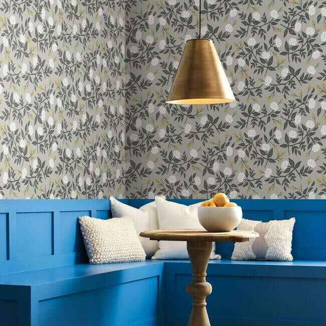 Peonies Grey Wallpaper - York Wallcoverings - RI5152 - York Wallcoverings Wallpaper