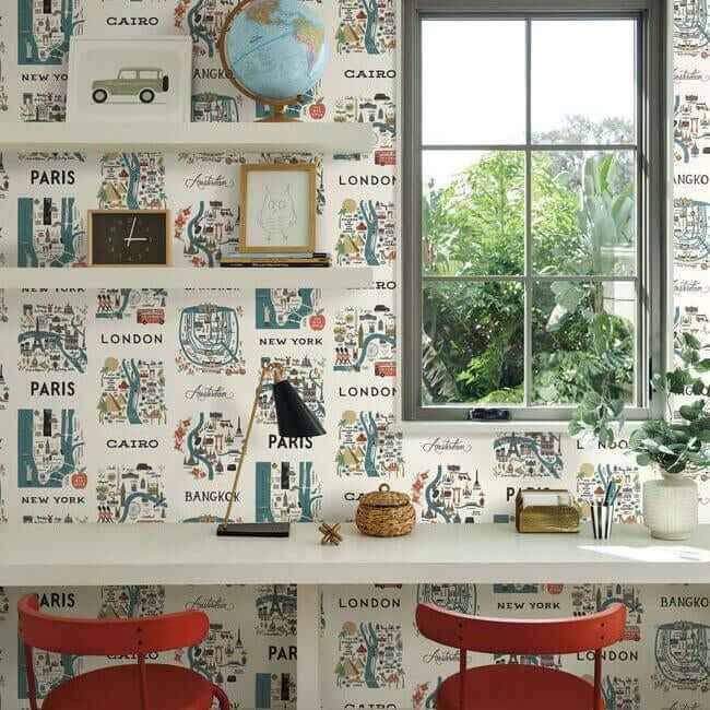 City Maps Blue & Red Wallpaper - York Wallcoverings - RI5162 - York Wallcoverings Wallpaper
