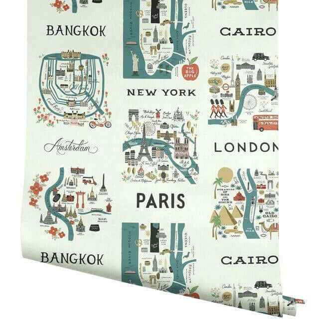 City Maps Blue & Red Wallpaper - York Wallcoverings - RI5162 - York Wallcoverings Wallpaper