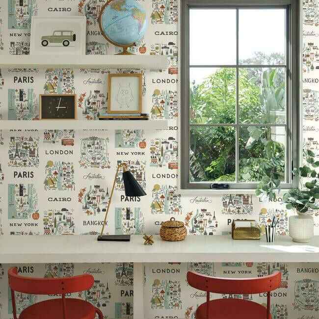 City Maps Mint Metallic Wallpaper - York Wallcoverings - RI5160 - York Wallcoverings Wallpaper
