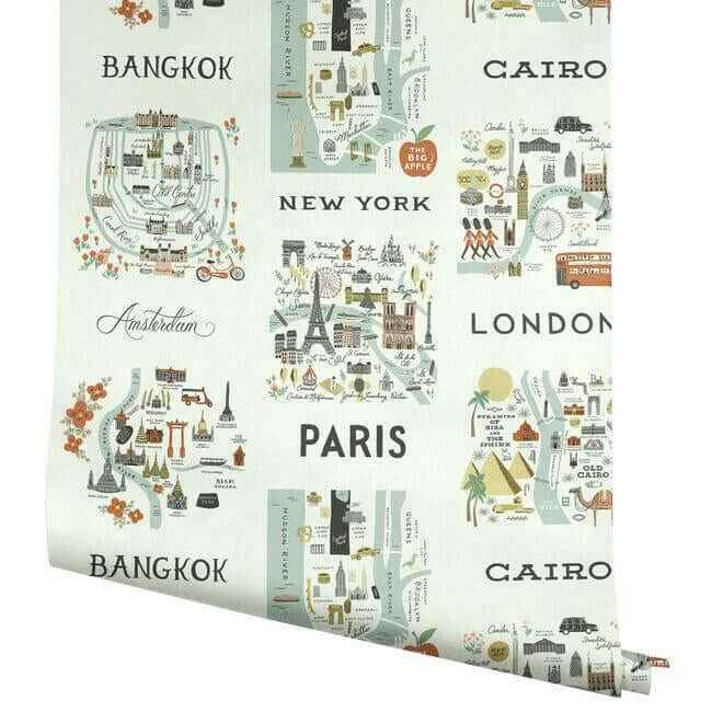 City Maps Mint Metallic Wallpaper - York Wallcoverings - RI5160 - York Wallcoverings Wallpaper