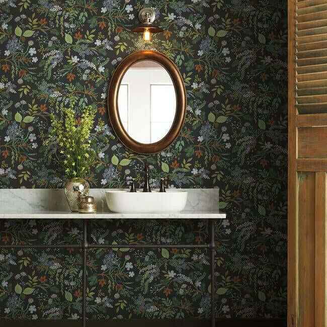 Juniper Forest Black Wallpaper - York Wallcoverings - RI5166 - York Wallcoverings Wallpaper