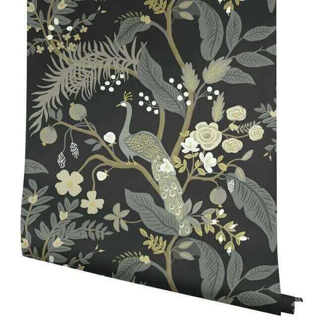 Peacock Black Wallpaper - York Wallcoverings - RI5170 - York Wallcoverings Wallpaper