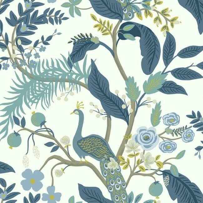 Peacock Blue & White Wallpaper - York Wallcoverings - RI5173 - York Wallcoverings Wallpaper