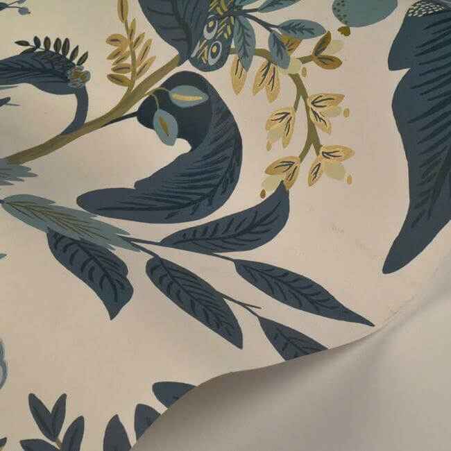 Peacock Blue & White Wallpaper - York Wallcoverings - RI5173 - York Wallcoverings Wallpaper