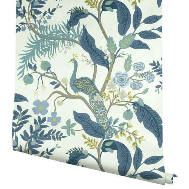peacock-wallpaper-blue-white-york-wallcoverings-ri5173 - York Wallcoverings Wallpaper