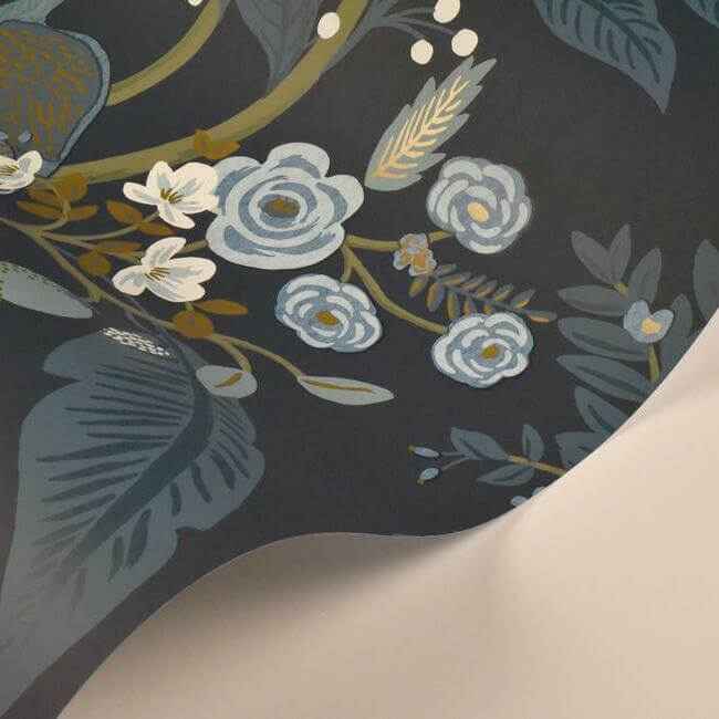 Peacock Navy Wallpaper - York Wallcoverings - RI5172 - York Wallcoverings Wallpaper
