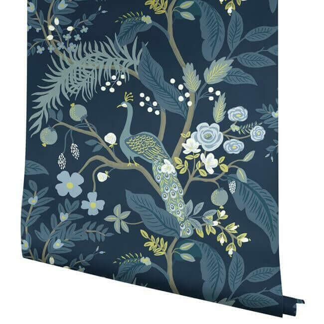 peacock-wallpaper-navy-york-wallcoverings-ri5172 - York Wallcoverings Wallpaper