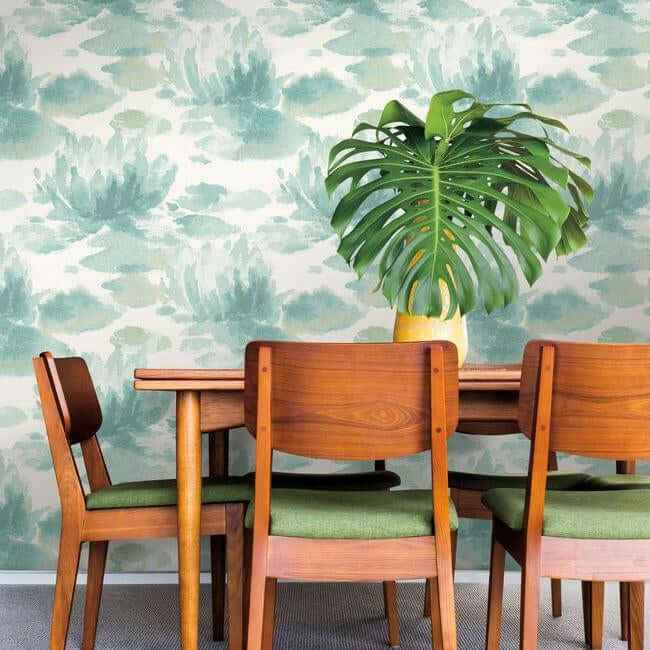 Water Lily Blue Wallpaper - York Wallcoverings - NA0525 - York Wallcoverings Wallpaper
