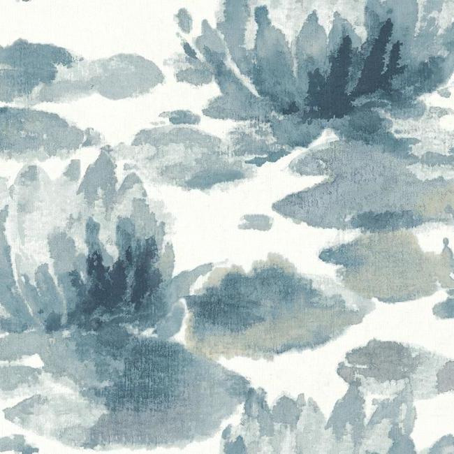 water-lily-wallpaper-cobalt-york-wallcoverings-na0527 - York Wallcoverings Wallpaper