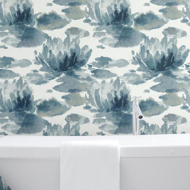 water-lily-wallpaper-cobalt-york-wallcoverings-na0527 - York Wallcoverings Wallpaper