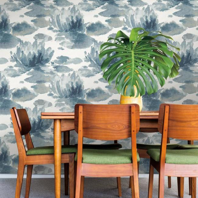 water-lily-wallpaper-cobalt-york-wallcoverings-na0527 - York Wallcoverings Wallpaper