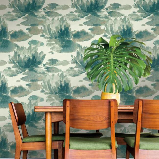 water-lily-wallpaper-green-york-wallcoverings-na0526 - York Wallcoverings Wallpaper