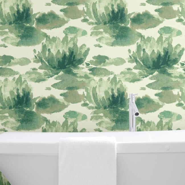 water-lily-wallpaper-green-york-wallcoverings-na0526 - York Wallcoverings Wallpaper