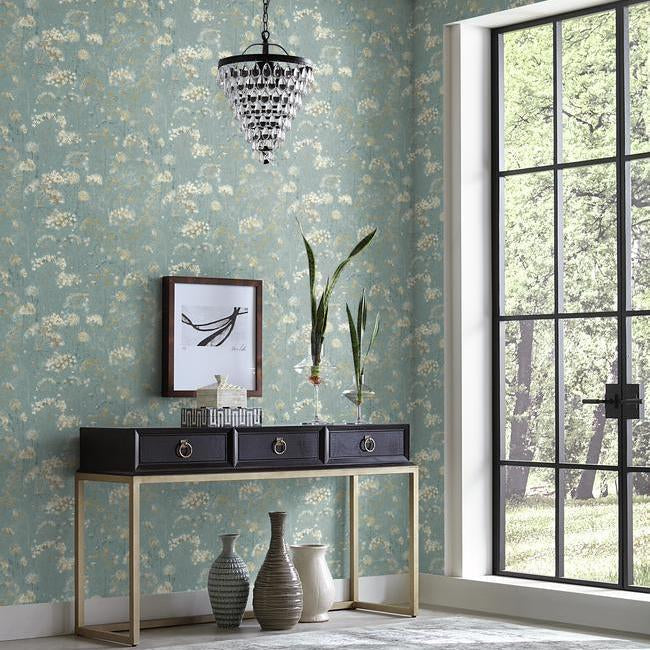 botanical-fantasy-wallpaper-bluebeige-york-wallcoverings-na0542 - York Wallcoverings Wallpaper