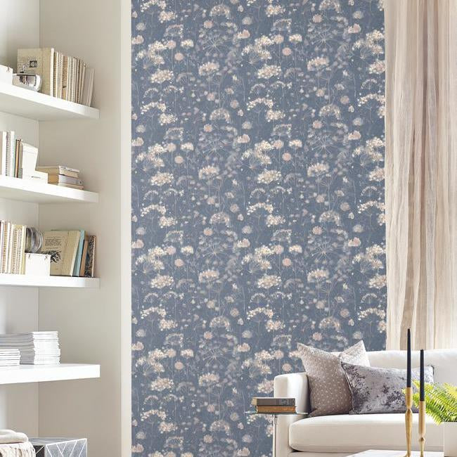 botanical-fantasy-wallpaper-dark-blue-blush-york-wallcoverings-na0543 - York Wallcoverings Wallpaper