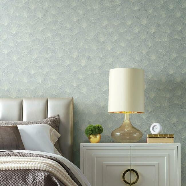 luminous-ginkgo-wallpaper-mist-blue-york-wallcoverings-ci2338 - York Wallcoverings Wallpaper