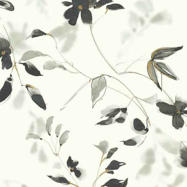 Linden Flower Black Wallpaper - York Wallcoverings - SO2442 - York Wallcoverings Wallpaper
