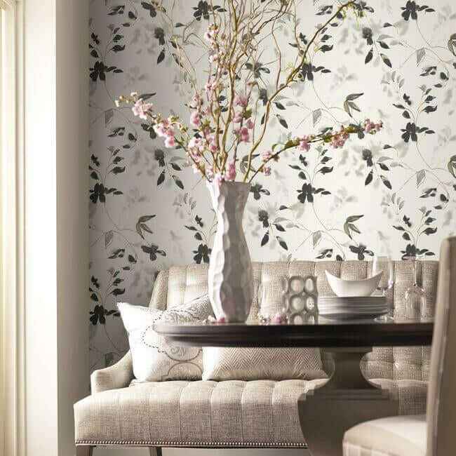 Linden Flower Black Wallpaper - York Wallcoverings - SO2442 - York Wallcoverings Wallpaper