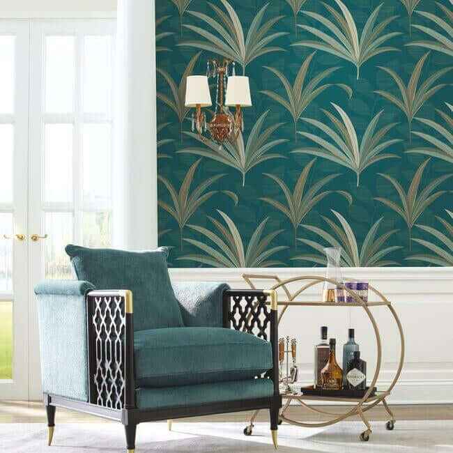 El Morocco Palm Wallpaper Tealgreen - York Wallcoverings - CA1549 - York Wallcoverings Wallpaper
