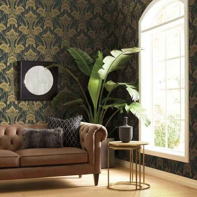 Nouveau Damask Wallpaper Blackgold - York Wallcoverings - CA1564 - York Wallcoverings Wallpaper