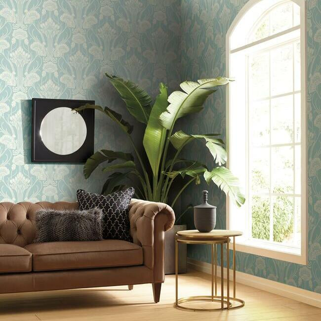 nouveau-damask-wallpaper-clean-blue-york-wallcoverings-ca1569 - York Wallcoverings Wallpaper