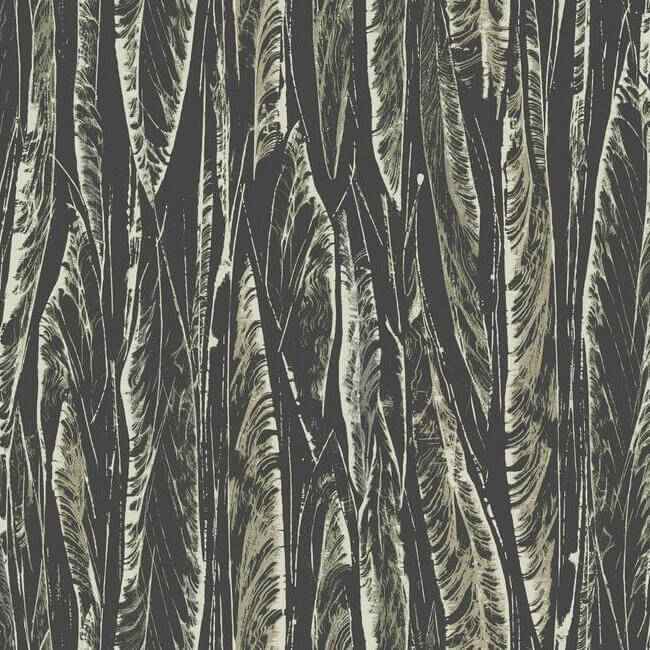 Native Leaves Black Wallpaper - York Wallcoverings - OG0580 - York Wallcoverings Wallpaper