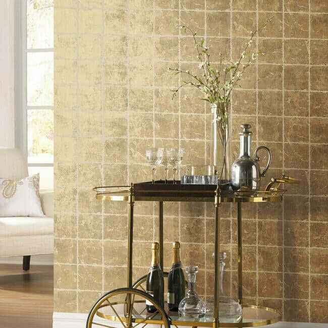 Metal Leaf Squares Gold Wallpaper - York Wallcoverings - KT2102 - York Wallcoverings Wallpaper