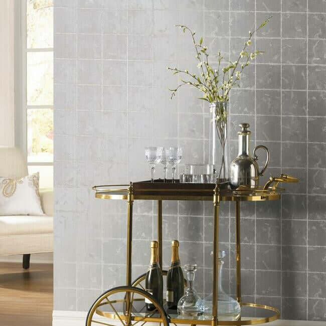 metal-leaf-squares-silver-wallpaper-york-wallcoverings-kt2103 - York Wallpaper Wallpaper