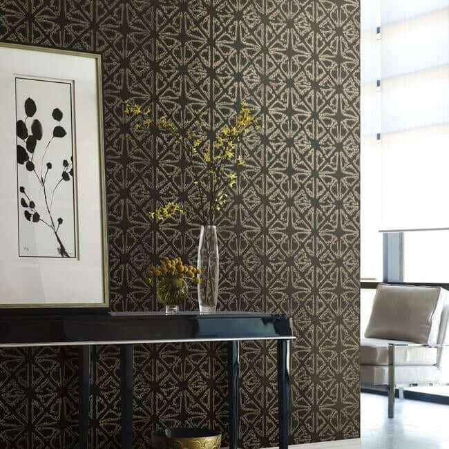 Empire Diamond Black & Gold Wallpaper - York Wallcoverings - KT2110