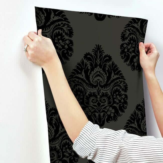 teardrop-damask-black-wallpaper-york-wallcoverings-kt2144 - York Wallpaper Wallpaper