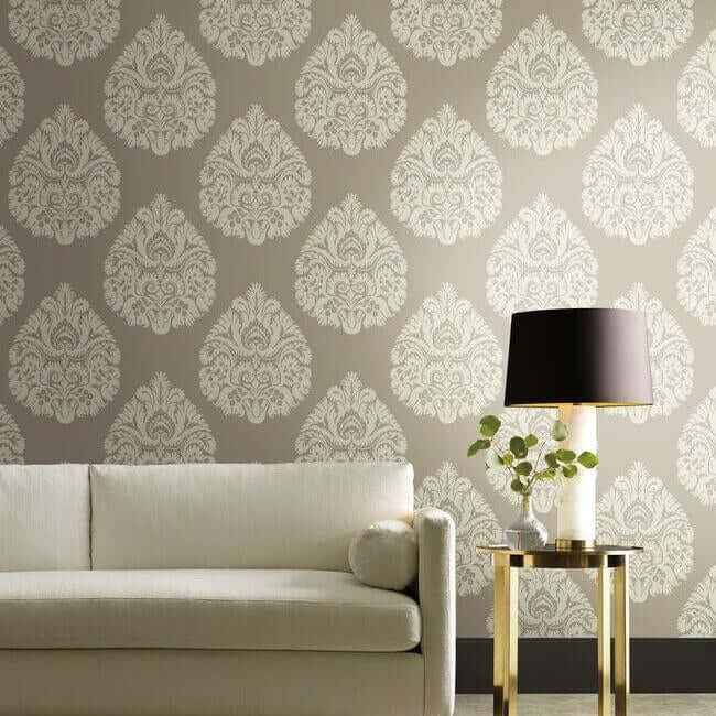 Teardrop Damask Beige Wallpaper - York Wallcoverings - KT2142 - York Wallcoverings Wallpaper