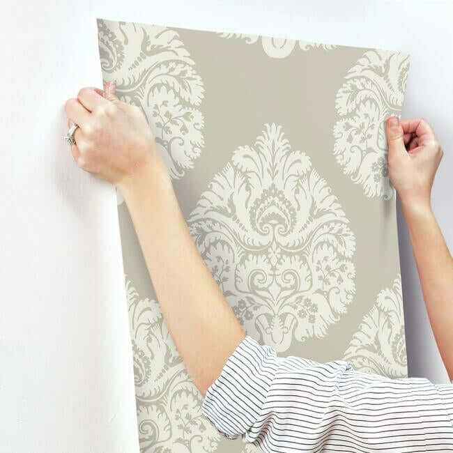 Teardrop Damask Beige Wallpaper - York Wallcoverings - KT2142 - York Wallcoverings Wallpaper