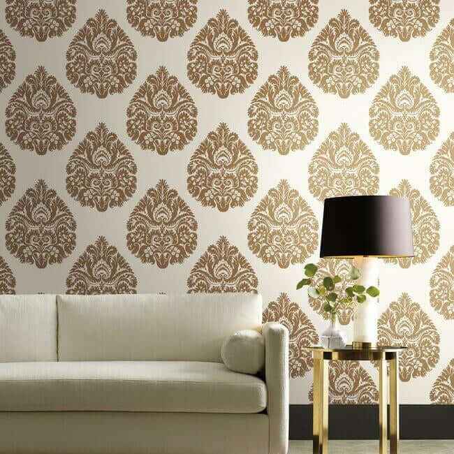 Teardrop Damask Gold Wallpaper - York Wallcoverings - KT2141 - York Wallcoverings Wallpaper
