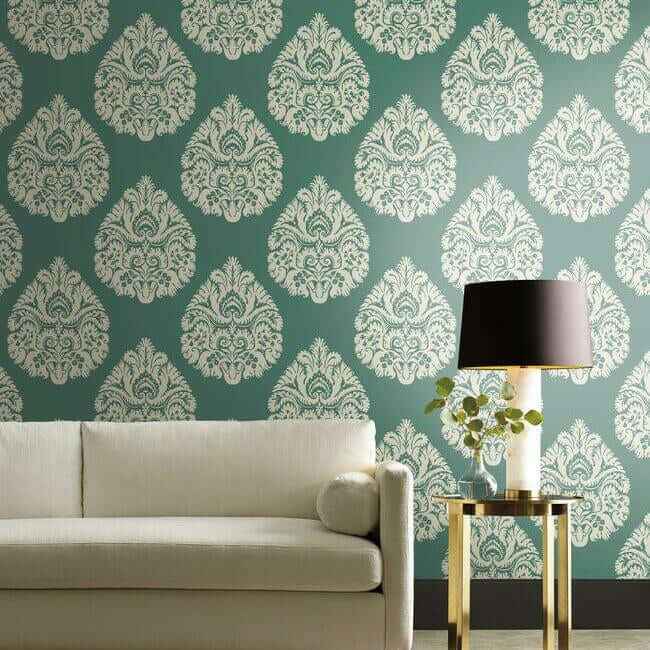 Teardrop Damask Teal Wallpaper - York Wallcoverings - KT2146 - York Wallcoverings Wallpaper
