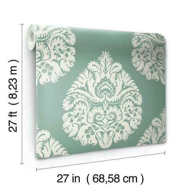 Teardrop Damask Teal Wallpaper - York Wallcoverings - KT2146 - York Wallcoverings Wallpaper