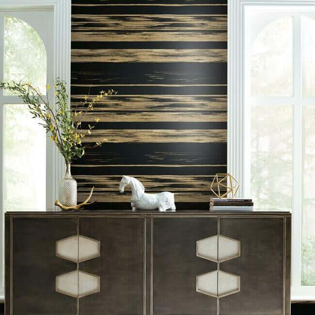 horizontal-dry-brush-wallpaper-blackgold-york-wallcoverings-kt2151 - York Wallcoverings Wallpaper