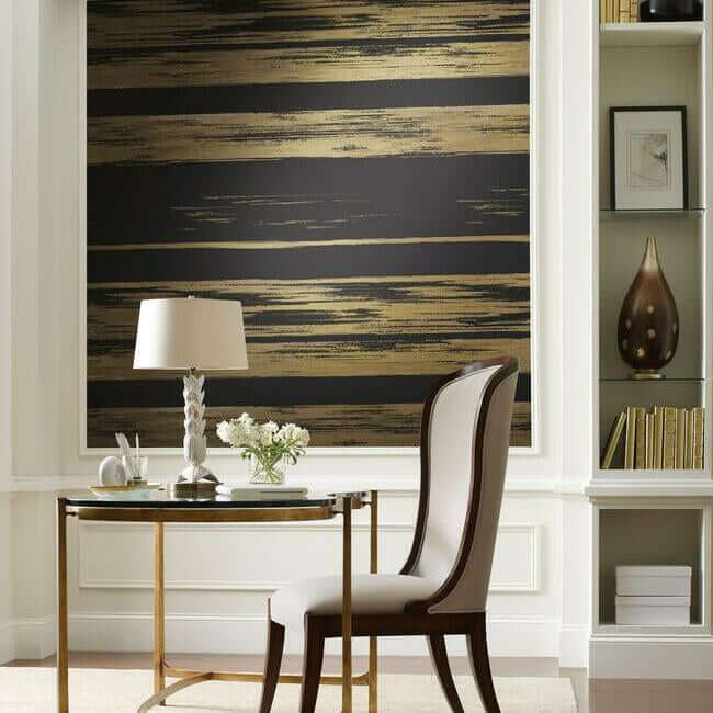 horizontal-dry-brush-wallpaper-blackgold-york-wallcoverings-kt2151 - York Wallcoverings Wallpaper