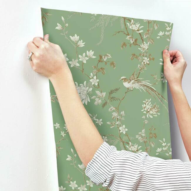Bird & Blossom Chinoserie Green Wallpaper - York Wallcoverings - KT2175 - York Wallcoverings Wallpaper