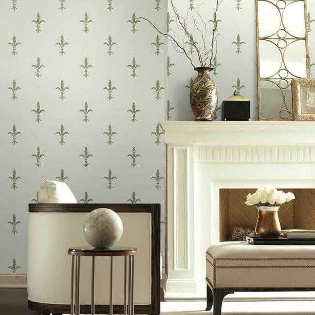 Fleur De Lis White & Green Wallpaper - York Wallcoverings - KT2194 - York Wallcoverings Papel pintado