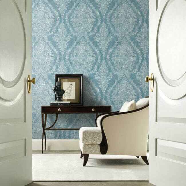 Charleston Damask Blue Wallpaper - York Wallcoverings - KT2213 - York Wallcoverings Wallpaper