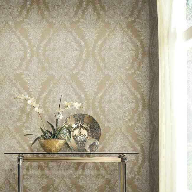 Charleston Damask Bronze Wallpaper - York Wallcoverings - KT2217 - York Wallcoverings Wallpaper